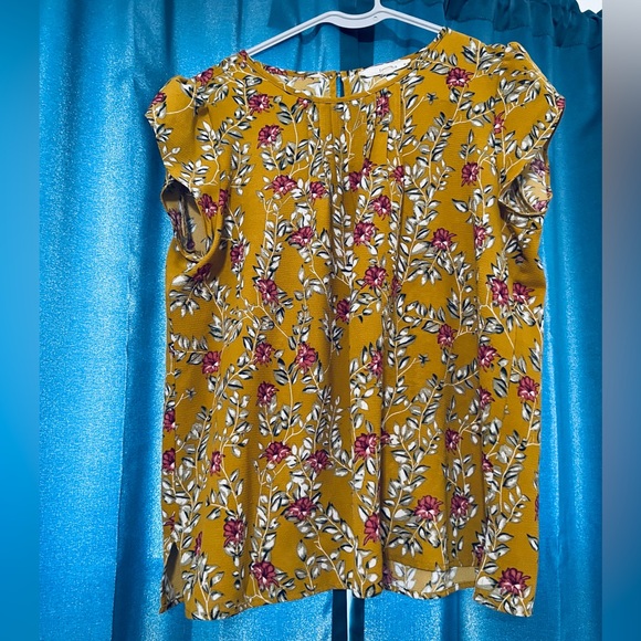 Fun 2 Fun cap sleeve mustard yellow and pink blouse - Picture 1 of 7